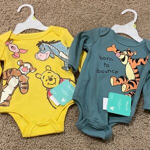 3mo Disney Pooh and Tigger Bodysuit Set - Yellow and Blue